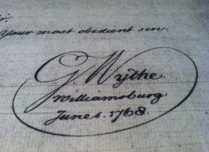 The signature of George Wythe from a letter to John Norton in London