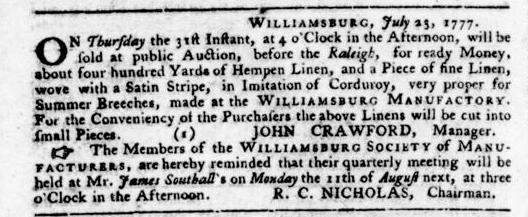 Virginia Gazette, Dixon and Hunter, July 25, 1777, page 4 